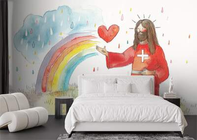 Vector Illustration of Jesus Christ, Christian, love and prosperity Wall mural