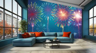 vector set of colorful celebration festive fireworks for holiday, new year party, xmas, birthday, ca Wall mural