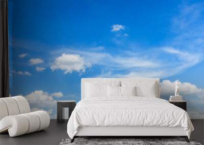 Autumn blue sky background texture with white spindrift very clouds. Wall mural