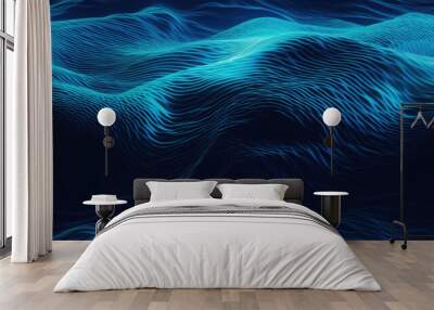 abstract blue background with technology waves, ocean mouvement futuristic illustration, AI   Wall mural