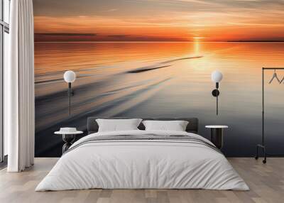 minimalist stunning beach sunset over the shimmering waters, simple summer Wall mural