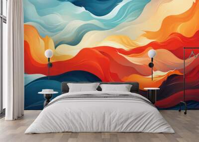 vibrant orange and blue wave painting, perfect texture for graphic design, wallpapers and background, abstract colorful pattern, dynamic and movement lines, AI Wall mural