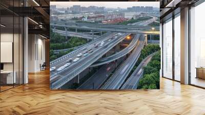 busy traffic road with city skyline in hangzhou china Wall mural