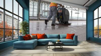 cleaning floor with machine Wall mural