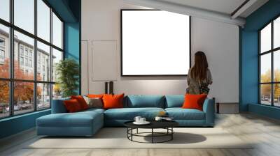 interior of gallery with blank frame Wall mural