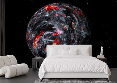 Lava planet in space. Earth planet become a lava planet. Global warming effect on earth. Wall mural