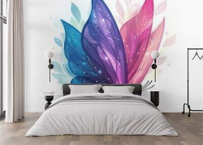 A floating fairy with glowing wings, fantasy creature, vibrant colors, isolated on white background Wall mural