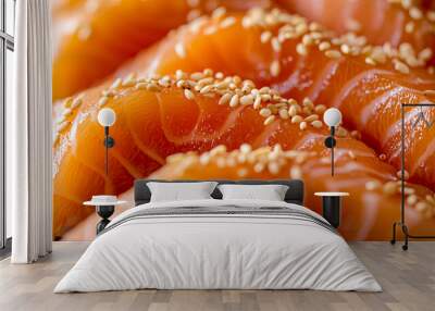 Salmon sashimi sprinkled with sesame Wall mural