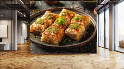 Delicious Baklava with Pistachio and Honey in Turkey Wall mural