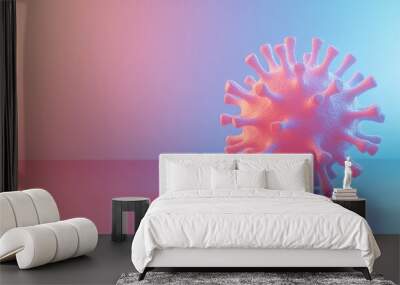 3D virus model in motion on a bright surface, isolated with room for copy space. Wall mural