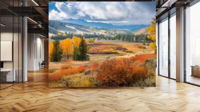 Beautiful fall foliage in Yellowstone, with rolling hills and vibrant trees creating a picturesque autumn setting. Wall mural