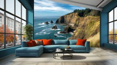 Rugged cliffs along the Oregon coast with open sky for text or design Wall mural