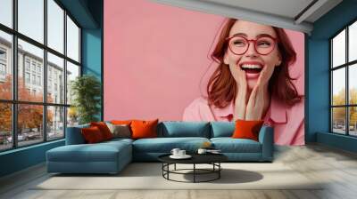 Cheerful Young Professional Woman Expressing Positive Emotion in Studio Portrait Wall mural