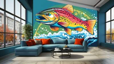 A colorful rainbow trout leaping out of the water Wall mural