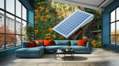 Small solar panel placed on a natural background Wall mural