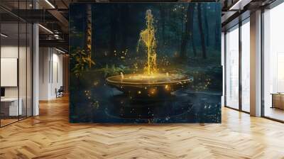 Magical fountain night in the forest Wall mural