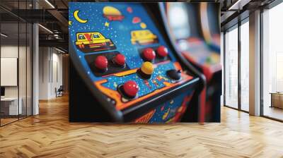 A retro arcade game machine with colorful graphics and joystick controls, capturing the essence of classic gaming Wall mural