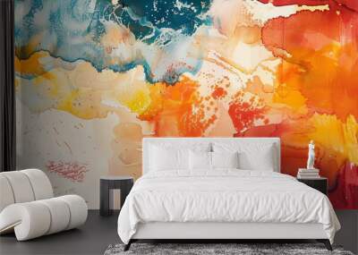 Bold brushstrokes and vivid colors make a dramatic statement on a watercolor backdrop Wall mural