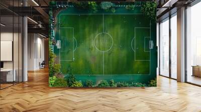 Design an image of a football pitch from above, with clearly marked lines and goalposts. Wall mural