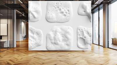 Different white soap foam textures isolated on clean white or transparent backgrounds. Fresh and dynamic, ideal for vibrant designs Wall mural