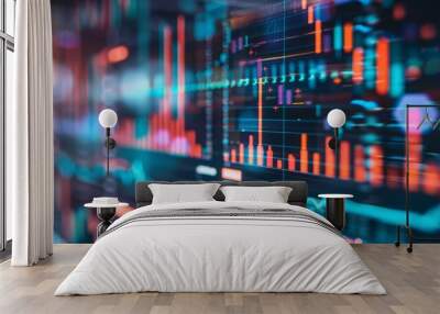 Financial data analysis and technology innovation fuel economic growth in global business networks, enhancing banking services and customer satisfaction Wall mural