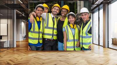 Team of employees and engineers in industrial plants. Workers working and discussing manufacturing plan in the factory. Wall mural