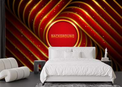 abstract background gold circle and gradient red backdrop within gold line element and glitter light effect decorating. Wall mural