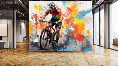 Abstract modern digital colorful art made with foot bicycle rider with geometric shapes. Wall mural