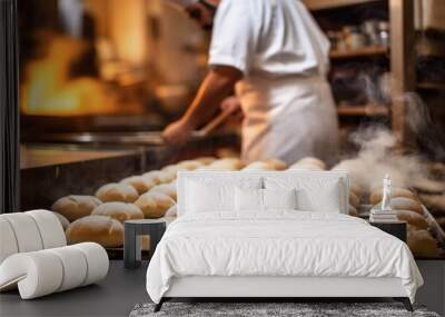 baker preparing bread in a traditional bakery generative ai Wall mural