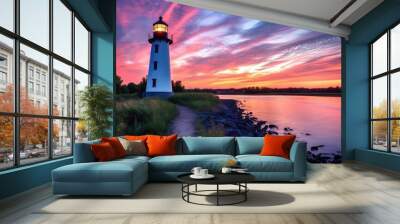 beautiful twilight sky above a lighthouse generative ai Wall mural