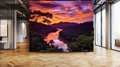 beautiful twilight sky above a rainforest generative ai Wall mural