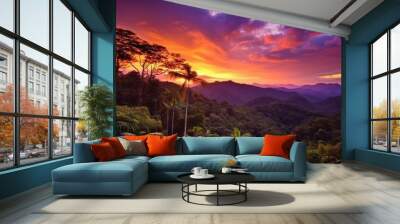 beautiful twilight sky above a rainforest generative ai Wall mural