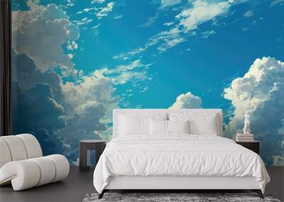 blue sky with clouds, manga, anime, comic style generative ai Wall mural