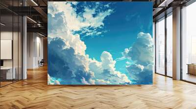 blue sky with clouds, manga, anime, comic style generative ai Wall mural