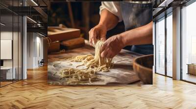 chef making handmade noodles for a Chinese noodle dish generative ai Wall mural