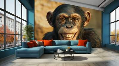 Chimpanzee and Bonobo smiling generative ai Wall mural