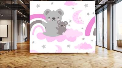 cute koala mom and baby koala in the sky, baby backdrop, bedtime Wall mural