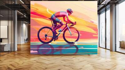 Cyclist on bicycle on the road generative ai Wall mural