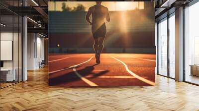 determined athlete training on a track generative ai Wall mural