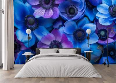 Exotic tropical anemone flowers with a vibrant mix of blues and purples generative ai Wall mural