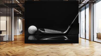 golf club and golf ball, dark background generative ai Wall mural