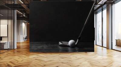 golf club and golf ball, dark background generative ai Wall mural