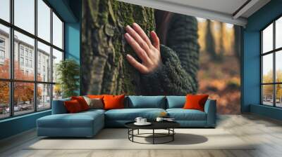 person hugging a tree generative ai Wall mural