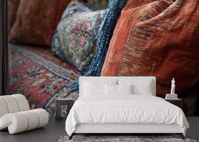 sofa details and cushions with oriental, Arabic or Turkish fringes generative ai Wall mural