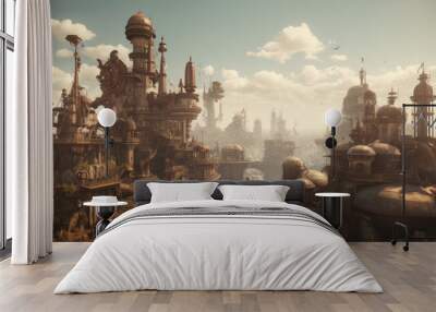 steampunk city skyline, generative ai Wall mural