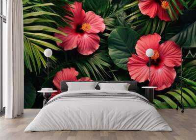 tropical hibiscus flowers, creating a vibrant and exotic atmosphere generative ai Wall mural