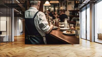 waiter serving food to customer, generative ai Wall mural