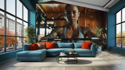 woman lifting weights in a home gym, generative ai Wall mural