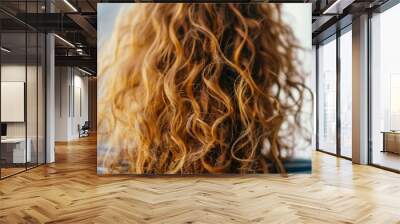 woman seen from behind with light brown, curly hair, generative ai Wall mural