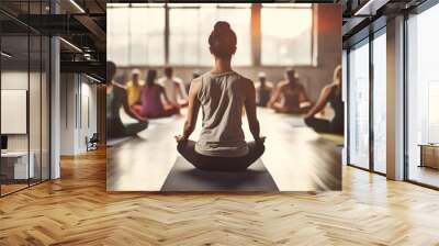 yoga instructor leading a class in a peaceful studio generative ai Wall mural